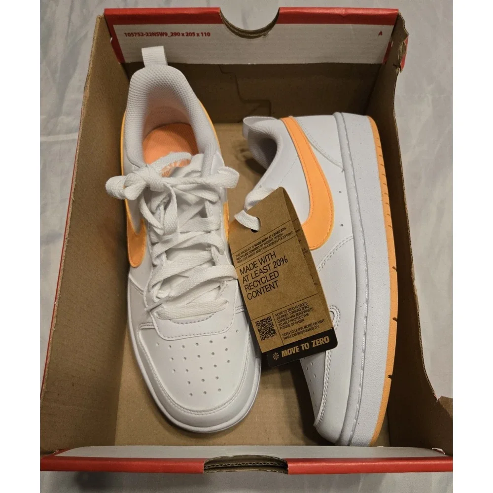 Nike Court Borough Low Recraft 5.5Y Orange/White‎ Sneakers Shoes NEW Hot Colors!